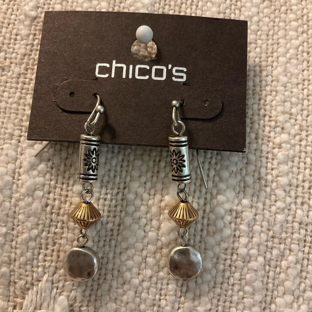 0203-Chico's Silver and Gold Dangle‎ Earrings